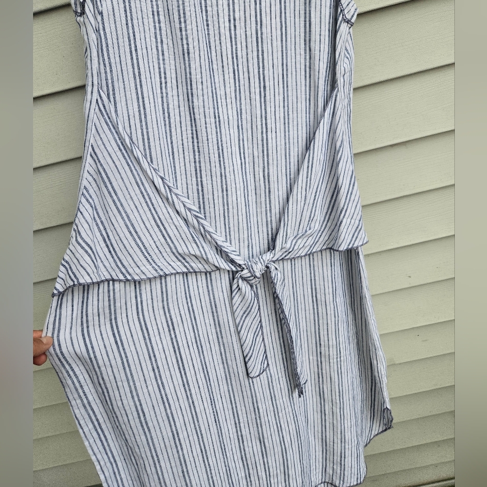 Three Dots Striped 100% Linen Dress Blue, White Sz Mediun Sleeveless - Picture 2 of 10